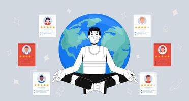 Global talent selection and freelance HR recruiter 2D illustration concept. Headhunter mediating amidst candidates resumes cartoon conceptual abstract art. Flat metaphor on grey background vector