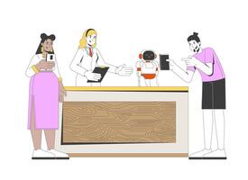 People engaging with a robot at a counter vector