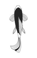 Decorative koi fish top view 2D line character. Asian motif. Aquatic animal. Ornamental Japanese fish. Fancy carp from above isolated ink outline animal. Monochromatic spot illustration vector