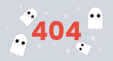 Cute 404 error page with sad ghost characters 2D illustration concept. Halloween kawaii boo. User friendly empty state cartoon conceptual abstract art. Flat metaphor on grey background vector