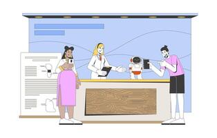 Robot and staff at service desk vector