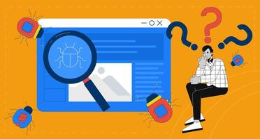 Person pondering website bugs and solutions vector
