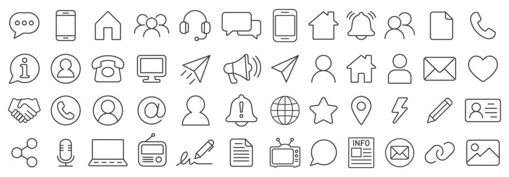 Contact and connections editable line icon set. Business communications icons collection, e-mail, phone, address, customer service, call, website. illustration image. Isolated on white backgrou vector