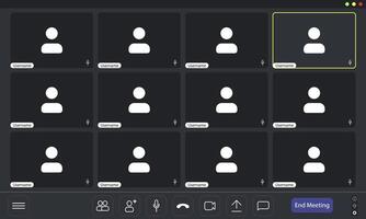 Online gathering with various user icons visible. vector