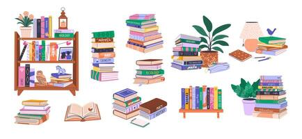 Colorful stacked books and plants vector