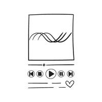 Vertical hand-drawn music player template, doodle buttons for downloading and playing music, podcast, audiobook vector