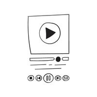 The doodle-style music panel of the media player. A hand-drawn sketch of a mobile player template for music, books, and podcasts vector
