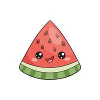 Triangular watermelon slice, kawaii character, charming doodle illustration vector