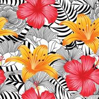 Abstract Floral seamless pattern with leaves. outline tropical background vector