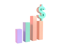 Rising Bar Graph with Dollar Sign in 3D Rendering png