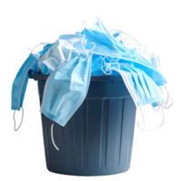 Discarded Face Masks Overflowing Trash Can on Black png