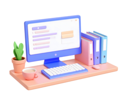 3D Rendering of Home Office Setup with Desktop Computer png