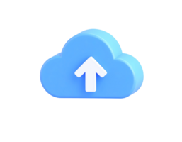 3D Render of a Blue Cloud with an Arrow Pointing Up png