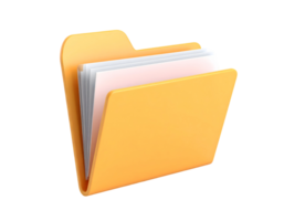 3D Rendering of Open Yellow Folder Icon with Papers png