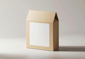 A cardboard box with a blank white label on it photo