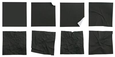 Set collection of blank black paper stickers mock up in square shape isolated on white background photo