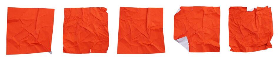 Set collection of blank crumpled red paper stickers in square shape isolated on white background photo