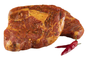 Steak with fresh chili cut out isolated transparent background png