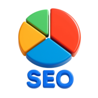 Colorful 3D glossy pie chart icon segmented in vibrant hues for SEO analytics png