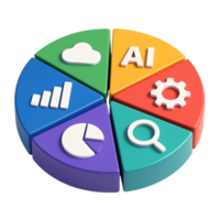Colorful Plastic Pie Chart in 3D with Overlaid Icons for UI and Dashboard Design png