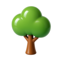 Polished 3D tree icon made of smooth green and brown plastic shapes, reflecting nature and environmental themes, rendered isometrically on white png