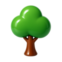 Rounded 3D tree design with smooth plastic textures and soft color gradients in green and brown, modern iconography for eco-conscious business tech use png