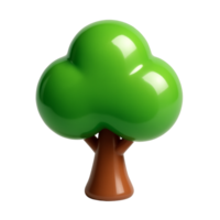 Bright green 3D tree with solid brown base, made from high-gloss plastic material, casting realistic shadows and soft reflections, eco branding concept png