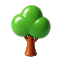 Minimal and vibrant 3D rendering of a high-gloss plastic tree, bright green top and brown base, for digital concepts around sustainability and innovation png