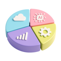 Glossy Multicolor 3D Pie Chart with Business Technology Icons png