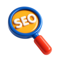 Isometric rendering of plastic search icon with SEO relevance png