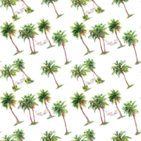 Hand drawn watercolor palm trees with Hammock on the seamless pattern png