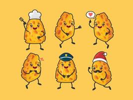 cute pizza characters set of funny cartoon characters with different poses vector