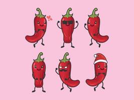 a set of red hot peppers with different expressions vector