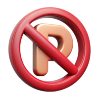 Red No Parking Sign 3D Rendering Isolated on Transparant background png