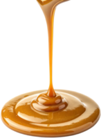 Enticing close-up of flowing caramel, capturing its rich texture and glossy shine, ideal for sweet indulgence png