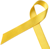 Close-up of a vibrant yellow ribbon symbolizing hope, awareness, and support for important causes, isolated on a Transparant background png