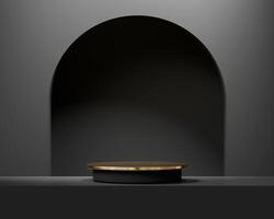 3D rendering abstract gold platform podium product presentation black background photo