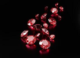 Red Ruby diamonds placed on black background, 3d rendering photo