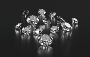 Round white brilliant Diamonds group placed on glossy background 3d Rendering photo