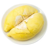 Fresh durian fruit on white plate, showcasing its texture png