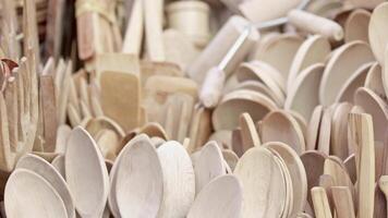 Pile of Handmade Wooden Spoons in the Bazaar. video