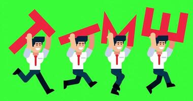 Animated Businessmen Running with TIME Text on Green Screen Background Illustration video