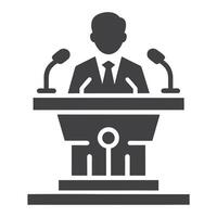 Speaker at Podium with Microphones Icon Gray Silhouette 3 vector