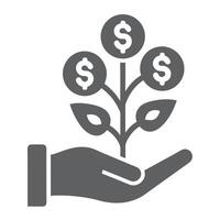 Gray Hand Holding a Money Tree with Three Dollar Coins Growing from it vector