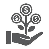 Gray Hand Holding a Money Tree with Three Dollar Coins Growing from it 1 vector