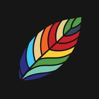 Rainbow Colored Abstract Feather Design on Black Background vector
