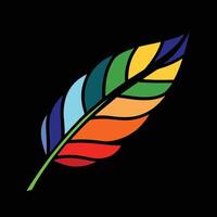 Rainbow Colored Feather on Black Background Simple Design vector