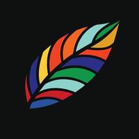 Abstract Rainbow Leaf Design Colorful Stripes Black Background vector