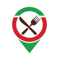 Red Green Location Pin Icon with Brown Fork Knife pointer vector