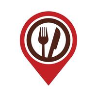 Red and Brown Restaurant Location Marker Icon Fork Knife Symbol vector